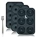 SUPER KITCHEN Juego de 3 Moldes de Silicona Regular para Donuts de 6 Cavidades con Pincel de Repostería, Bandeja para Hornear Antiadherente para Rosquillas, Donas, Bagels, Muffins (26x18x2,3cm, Gris)