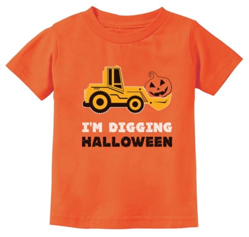 Tstars Bulldozer Pumpkin Face Halloween Shirt - Toddler Boys Construction T-Shirt for Kids Trick or Treat Outfit
