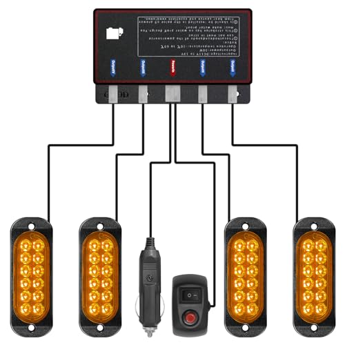 Civikyle 4-Pieza 12-LED luces emergencia coche luz estroboscopica naranja 12V con 15 modos accesorios para coches remolque tractor camion IP65 impermeable