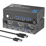 8K@60Hz HDMI KVM Switch 2x2 2 Computer 2 Monitore KVM Switch teilen 1 Tastatur Maus, USB 3.0 Switch mit Fernbedienung, HDCP 2.3, EDID, Dual Monitor Support für PC Mac Workstation