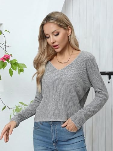 Image of Simple&Opulence Women's Long Sleeve V-Neck Sweater Off-Shoulder Light Cropped Sweaters for Women Wool Sweater S-XL