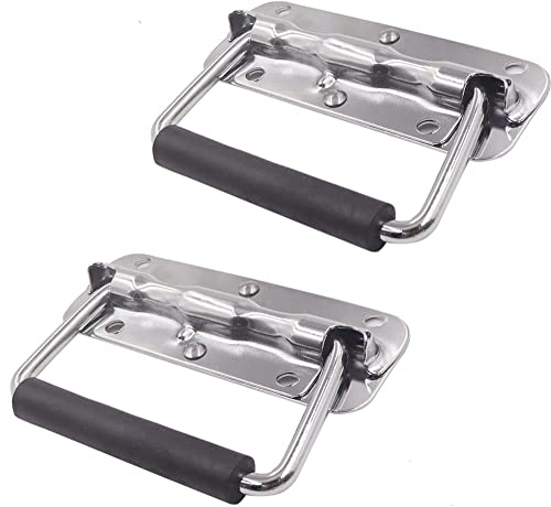 Image of 2Pcs Stainless Steel Folding Spring Handle for Toolbox Suitcases Equipment Cabinet Pull Drawer Knobs Hardware Accessories,Free Screws (2Pack, Size :100mm)