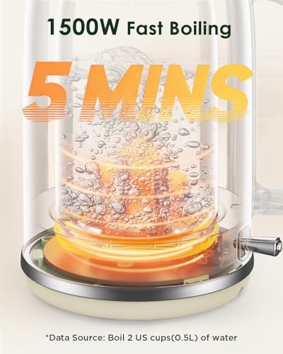 Image of Electric Kettle 1.8L with Temperature Gauge, 1500W Fast Boiling Electric Tea Kettle, 100% Stainless Steel Retro-Style Hot Water Kettle Electric - Glowing LED Light, Auto Shut-Off & Boil-Dry Protection