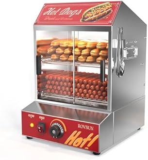 ROVSUN 31.7QT/30L Hot Dog Steamer, 2-Tier Hut Steamer Hot Dog Steamer with 175 Hot Dogs & 40 Buns Capacity Bun Warmer Cooker with Removable Shelves Food Clip for Party Event Concession Stand