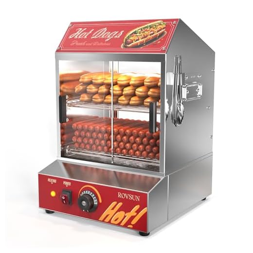 ROVSUN 31.7QT/30L Hot Dog Steamer, 2-Tier Hut Steamer Hot Dog Steamer with Bun Warmer Cooker 175 Hot Dogs & 40 Buns Capacity with Removable Shelves Food Clip for Party Event Concession Stand