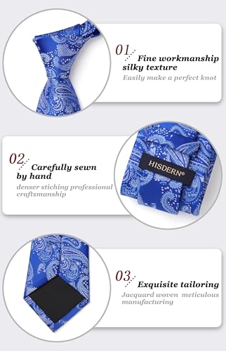 Image of HISDERN Ties for Men Paisley Tie and Pocket Square Woven Classic Floral Mens Ties Handkerchief Set Wedding Party Necktie