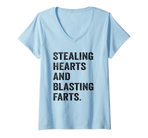 Mujer Robando corazones y pedos explosivos retro divertido mordaza niños hombres Camiseta Cuello V
