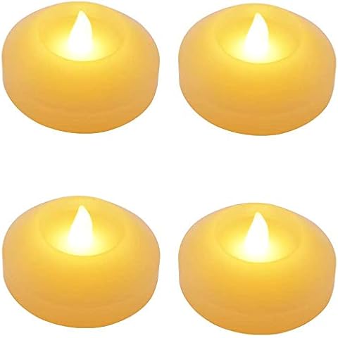 Afoosoo Floating Candle Flameless Wax Candles Battery Operated Slowing Flicking Waterproof LED Tealights for Home Outdoor Party Birthday Wedding Centerpiece Vases Bath Pool (4 Candle) (Warm White) Cover