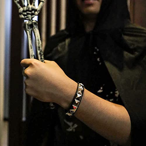 Manfnee 2Pack Punk Goth Bracelet For Man Women Leather Spike Rivet Metal Studded Wristbang Black #TOP5