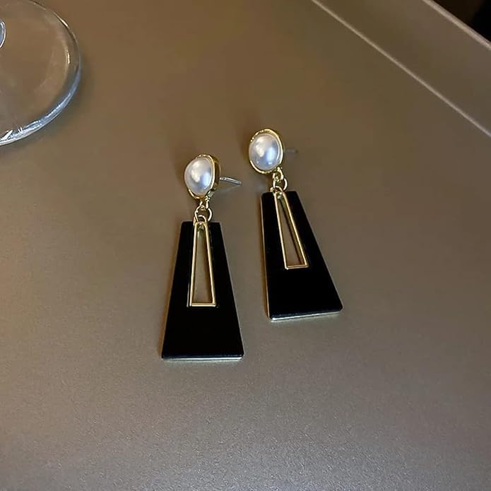 Image of Handicraft Kottage Elegant Korean Style Pearl Drop Dangle Earrings Gold Plated Asymmetrical Statement Drop Earrings for Women & Girls
