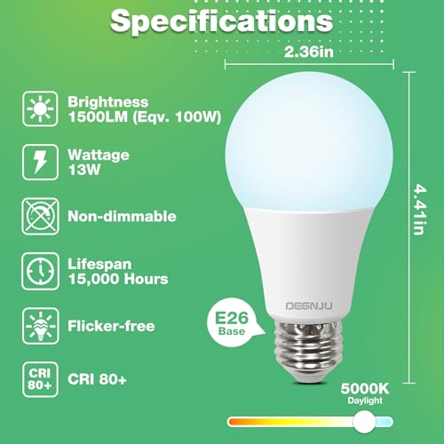 Degnju JZ-MGA19 100W Equivalent A19 5000K Daylight Led Light Bulbs thumb #1