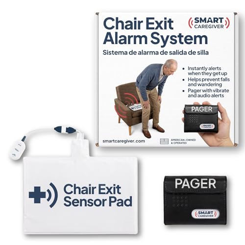 Smart Caregiver Chair Exit Alarm System with Wireless Pager and for Fall Prevention | Chair Alarm Alerts Caregiver When They Get Up from The Chair | USA-Based Company and Customer Support