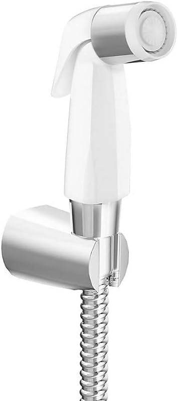 12925IN-CP Complementary Health Faucet for Toilet | Ideal Toilet Jet Spray for High Water Pressure | Bathroom Jet Spray with Flexible Metal Hose and Holder, White, 1 M Hose