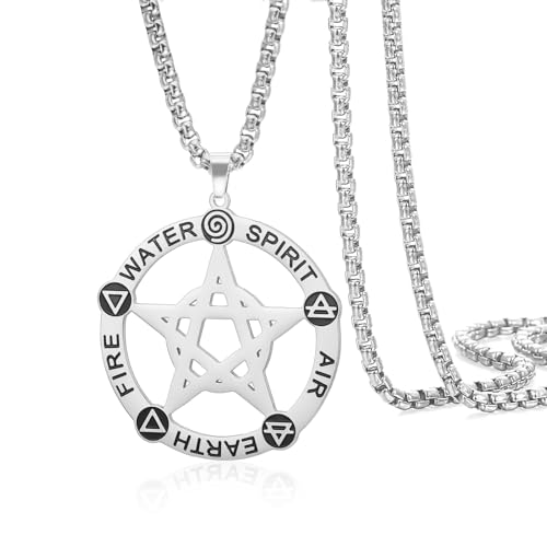 VASSAGO Pentagramme collier pour hommes femmes pendentif pentacle en acier inoxydable avec le symbole de l'alchimie païen Wiccan Amulette Bijoux d'énergie...