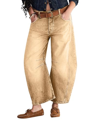 Women's Barrel Jeans Vintage Mid Rise Wide Leg Y2k Baggy Boyfriend Ankle Denim Pants