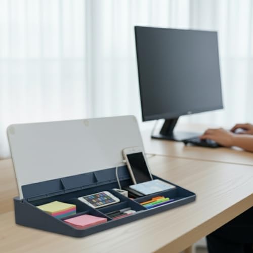 Image of ALKOSIGN Desktop Whiteboard (BLUE) + (1 Marker and 1 Duster) Compartment Stationery Storage with Notepad, Multi-Function Storage Box, Desk Organizer, Glass Writing board Cover