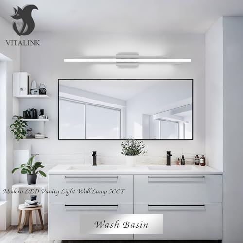 Image of VitaLink 48 Inches Long Nickel LED Modern Bathroom Vanity Light Fixtures 25W Dimmable 5CCT Vanity Light Bar Over Mirror 3-Light Wall Light for Bathroom Over Mirror Picture Light