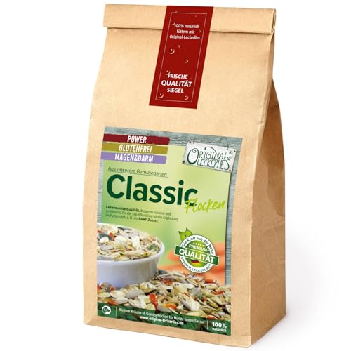 ORIGINAL LECKERLIES Classic-Flocken-Mix, 1 kg magenfreundlich, Hundeflocken mit Gemüse und wertvollen Sonnen- und Kürbiskernen, Haferflocken, Barf Zusatz Hund Hundefutter – Naturprodukt für Hunde