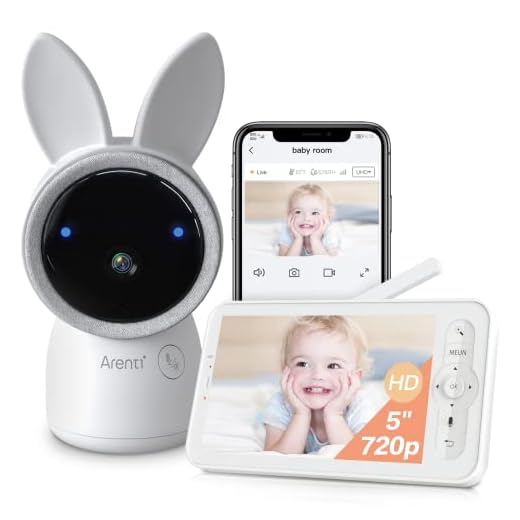 ARENTI 2K/3MP Vigilabebes con Camara, PTZ 355° Camara Vigilancia Bebe, 5" LCD Pantalla, Sensor de Temperatura, Visión Nocturna, Modo VOX, Audio Bidireccional, con App Movil