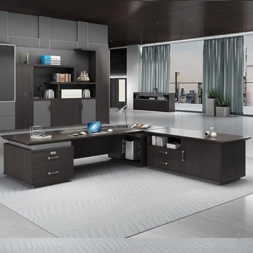 Image of Luxury Modern Executive Director Table with Integrated Storage, Premium Wood Finish, Sleek Panel Design & Spacious Work Surface for Corporate Offices (LDL-764 MDFL L6W3)
