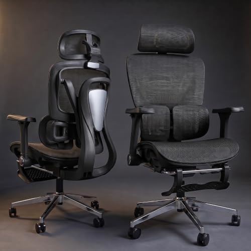 Image of DROGO Ergosphere Ergonomic Office Chair for Work with 3-Gear Floating Adjustable Backrest | 4D Armrest, 3D Headrest | Mesh Computer Chair with 135 Recline Lock | Dual Lumbar Support & Footrest(Black)