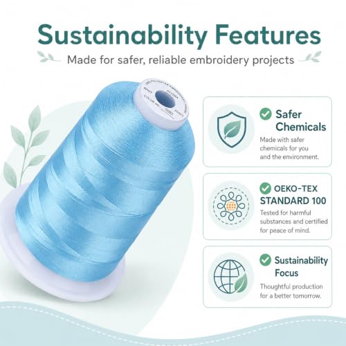 Image of Simthread 5500Yds /5000M 40WT Polyester Embroidery Thread Med Lt Blue S063 | High-yardage 5000M spool offers smooth feeding and stable 40WT polyester thread for home and commercial embroidery machines.