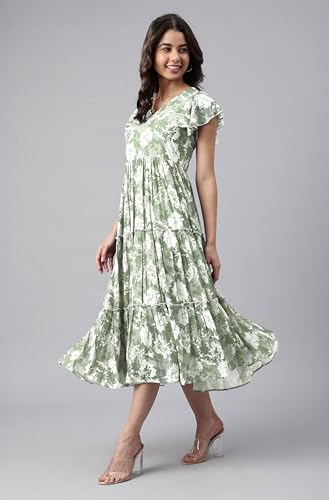Image of Janasya Women's Georgette Printed Flared Western Dress