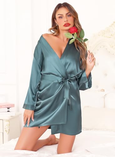 Sopesil Women's Satin Dressing Gowns Shorts Ladies Kimono Morning Robes Bridal Soft Wedding Party Sleepwear V-Neck - Image 5