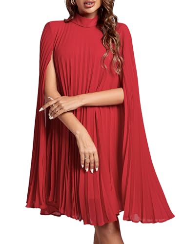 Rooscier Women's Pleated Mock Neck Cloak Sleeve Keyhole Back Flowy