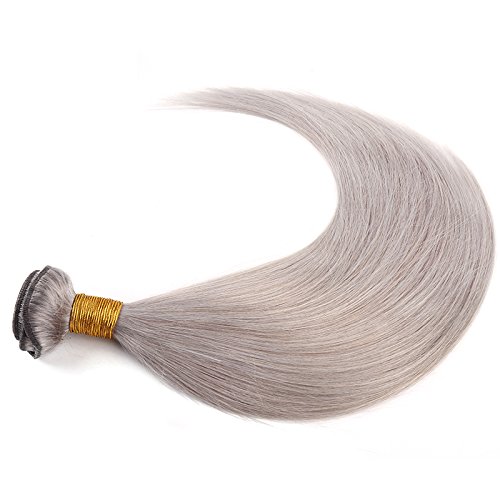 Brazilian Human Hair Weave Straight Hair Extensions 1 Bundle Silver Gray Hair 24 inch