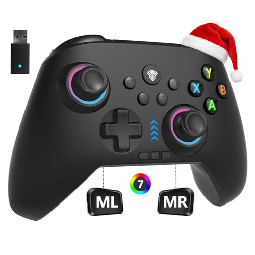 2.4G Wireless PC/Switch Controller with RGB Lighting/Programming Keys/Hall Joysticks/Hall Triggers/Vibrations,Three-Mode Switch Controller,Plug and Play Work for Windows PC, Android, Switch, Steam,TV