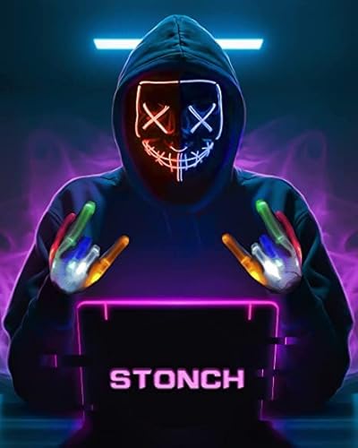 STONCH Halloween Glow Masks Skeleton Gloves Set, 3 Modes Mild Up Scary LED Masks with LED Glow Gloves, Halloween Costumes glow purge Masks - Image 5