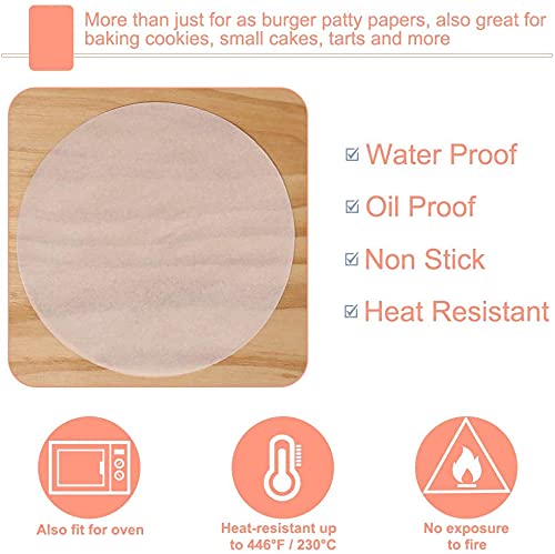 Burgerpapier, rond pergamentpapier, Skoye anti-aanbakpapier voor perfecte hamburger, cheeseburger, patties – kraftpapier anti-aanbakpapier, grillhouder, diameter 11 cm, 500 stuks