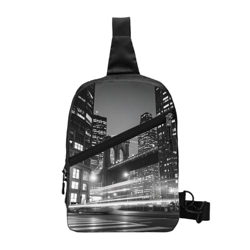 black and white New York Print Men's and Women's Foldable Crossbody Bag,Sports Crossbody Bags,and Daily Chest Bags