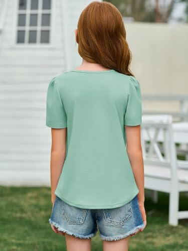 Image of Imily Bela Girls Pleated Short Sleeve T Shirts Kids Summer Crewneck Shirts Casual Tops Tees 5-14 Years