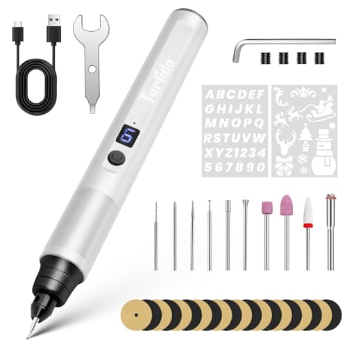 Image of Tarlido Electric Engraving Pen, Mini Cordless Rotary Tools, USB Rechargeable Etching Pen, 4V /1200mAh DIY Engraver Machine for Metal, Wood, Glass, Plastic,2 Stencils, Sliver
