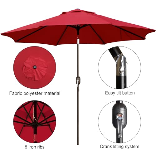 Image of Blissun 9' Outdoor Patio Umbrella, Outdoor Table Umbrella, Yard Umbrella, Market Umbrella with 8 Sturdy Ribs, Push Button Tilt and Crank