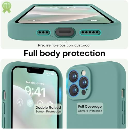 Image of LOVE 3000 Designed for iPhone 13 Pro Max Case, Premium Silicone with [Soft Anti-Scratch Microfiber Lining] Shockproof Protective Phone Case for Men Women Girls 6.7 inch, Pine Green