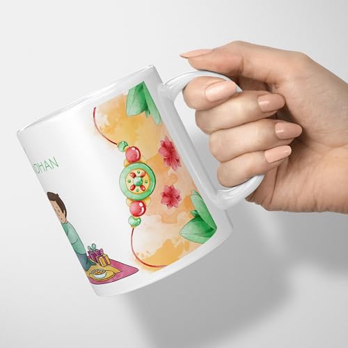 Image of Rakhi for Brother Printed Mug with Keychain Best Rakhi Combo Gift for Brother & Sister Rakshabandhan Return Gifts for Sister White 350ml Coffee Mug(Pack of 5)(Combo Set)(RMCKRCG604)