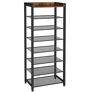 HOOBRO 8 Tier Shoe Rack, Narrow Shoe Storage Organizer with 7 Metal Shelves, Saving Space, Stable and Sturdy, Hold 14-21 Pairs of Shoes, for Entryway, Hallway, Living Room, Rustic Brown BF48XJ01