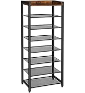 HOOBRO Hoog Schoenenrek 8 Niveaus - Vintage Bruin-Zwart Smal Opbergrek 75x30x137 Cm Voor 24-32 Paar Schoenen Met Kantelbare Planken