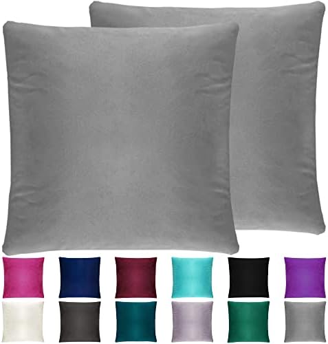 NEXCOVER Velvet Pillow Covers - Pack of 2 Pillowcases, 12 x 12 Inch Throw Pillow Cover, Decorative Square Pillowcase, Soft Cushion Case, Fade Resistant Pillow Case for Bedroom, Sofa, Couch, Grey