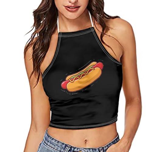 GLUDEAR Women Y2K Trendy Graphic Printed Halter Cross Hollow Boho Bandage Tank Camis Crop Top Vest