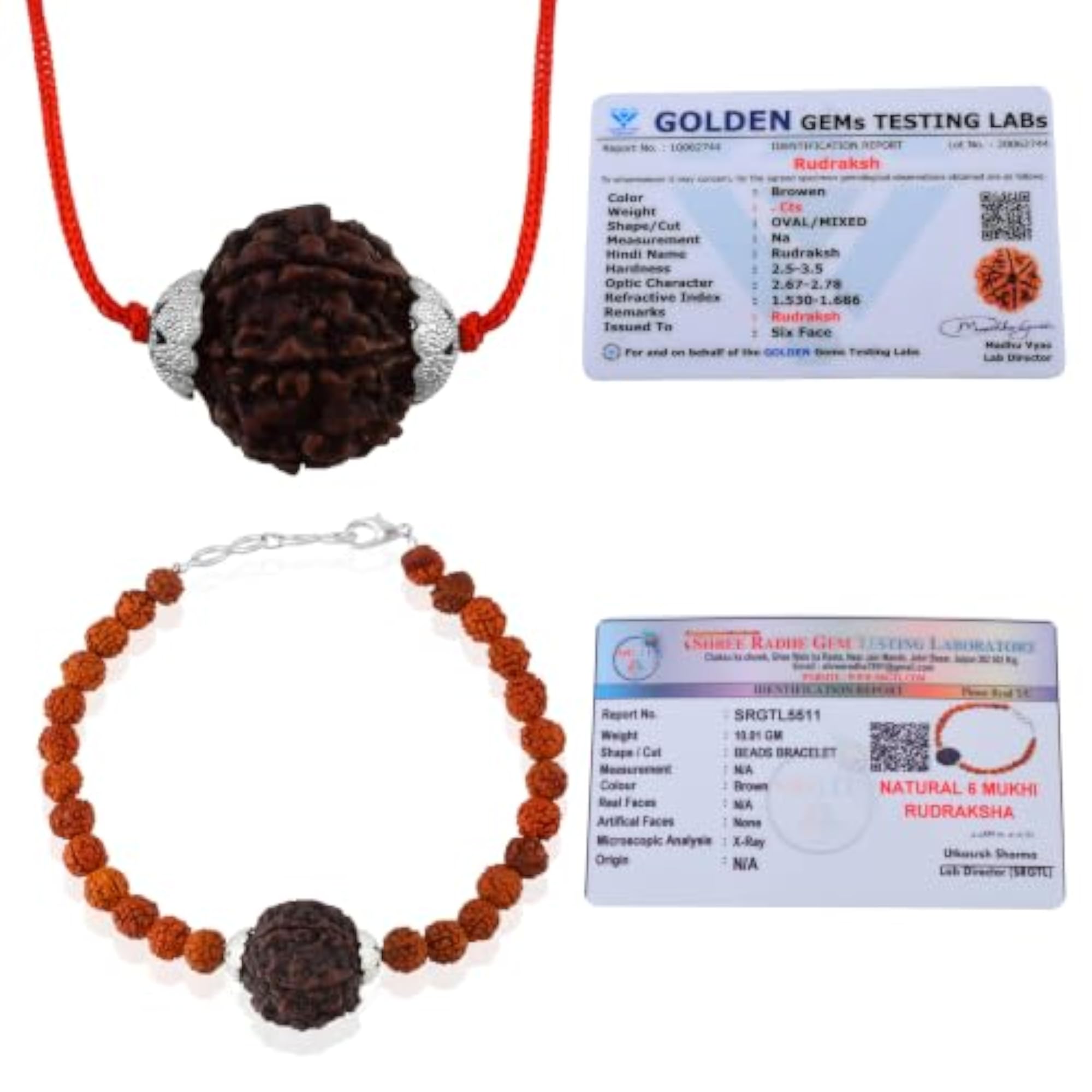 Natural 6 Mukhi Rudraksha Pendant & Bracelet Combo Set, Unisex