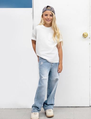 PATPAT Girls Wide Leg Jeans Size 4-14 Years Elastic Waist Ultra Stretch Baggy Jeans with Pockets4