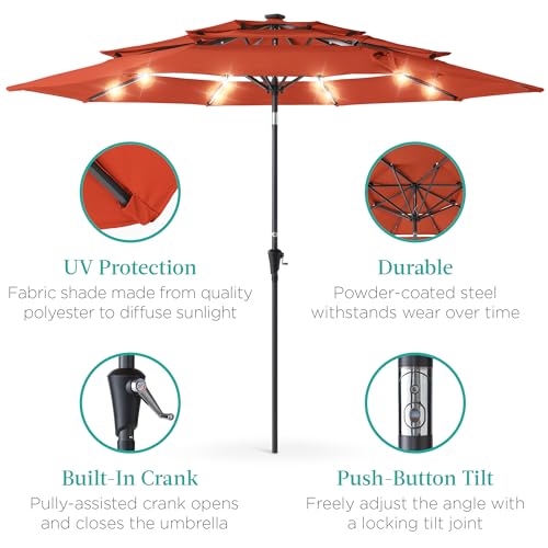 image for Best Choice Products 10ft 3-Tier Solar Patio Umbrella, Outdoor Market 