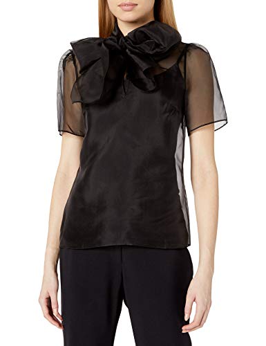 Anne Klein Women's Sheer Organza Bow Blouse, Anne Black, 12