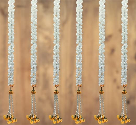 SPHINX Artificial Jasmine Buds & Clustered Rose Strings (Off White and Yellow, Pack Of 6 ,2.5 ft Each)