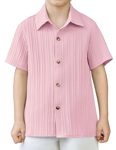 Image of Arshiner Boys Casual Short Sleeve Button Down Shirt Fashion Textured Summer Beach Shirt 3-13 Years Old