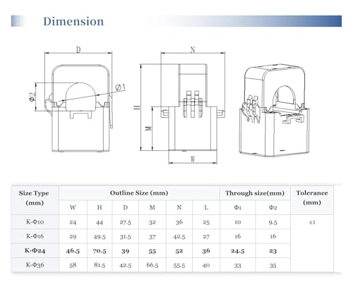 Transformadores de corriente toroidal de 24 mm con pinza de 120A/40mA 5